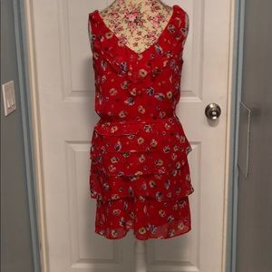 Red Floral Frill Dress